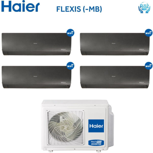 HAIER Split Inverter Airconditioner FLEXIS Black-serie (zwart) 9000+9000+9000+12000 btu met 4U85S2SR2FA Geïntegreerde Wi-Fi R-32 Wi-Fi 9+9+9+12 - NIEUW