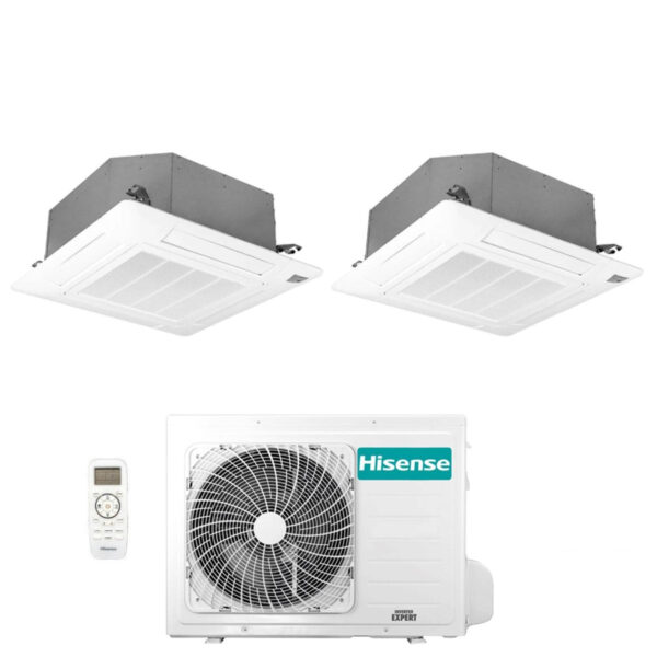 Hisense Dual Split Cassette Airconditioner 9+9 met 2AMW50U4RXA R-32 Optioneel Wi-Fi 9000+9000 met afstandsbediening en paneel inbegrepen - Nieuw