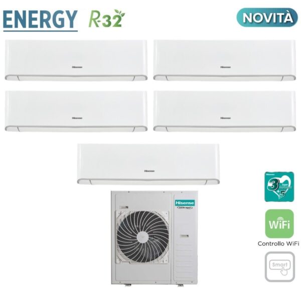 Hisense Penta Split Inverter Airconditioner ENERGY-serie 9+9+12+12+12+12 met 5AMW125U4RTA R-32 Geïntegreerde Wi-Fi 9000+9000+12000+12000