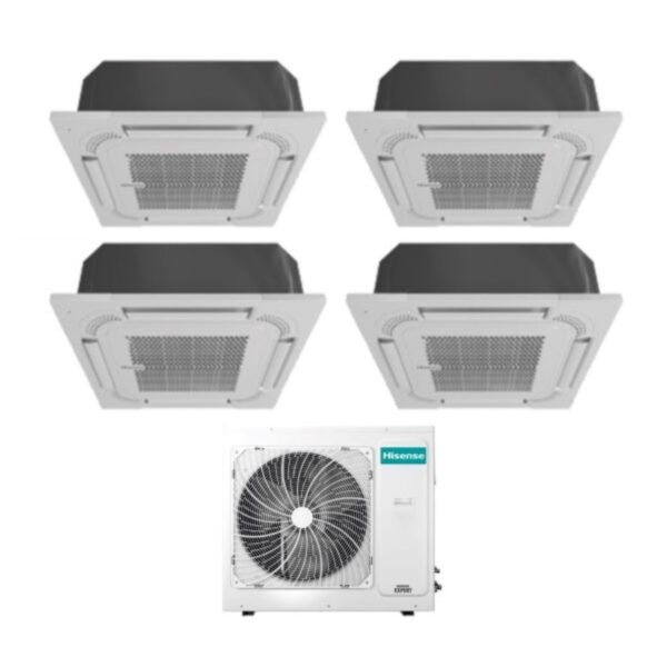 Hisense Split Cassette Airconditioner 9+9+9+18 met 4AMW105U4RAA R-32 Wi-Fi Optioneel 9000+9000+9000+18000 met afstandsbediening en paneel geïntegreerd - Nieuw
