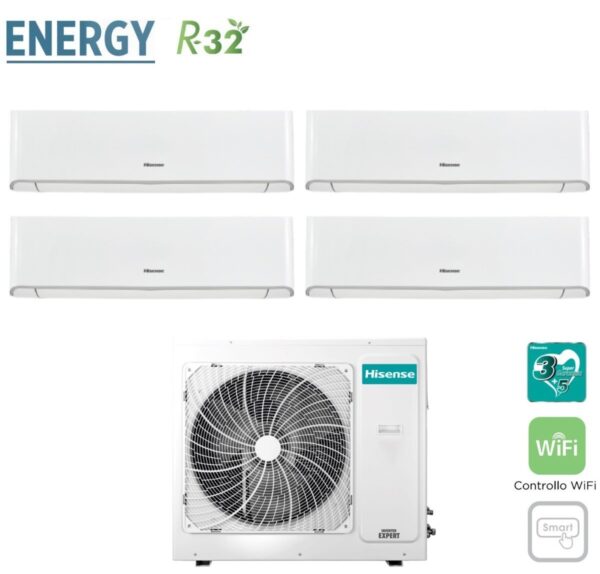 Hisense Airconditioner Split Inverter Panelen ENERGY-serie 9+9+12+12 met 4AMW81U4RAA R-32 Geïntegreerde Wi-Fi 9000+9000+12000+12000