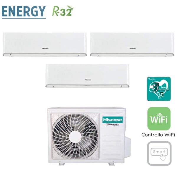 Hisense Trial Split Inverter Airconditioner ENERGY-serie 9+9+12 met 3AMW62U4RFA R-32 Geïntegreerde Wi-Fi 9000+9000+12000