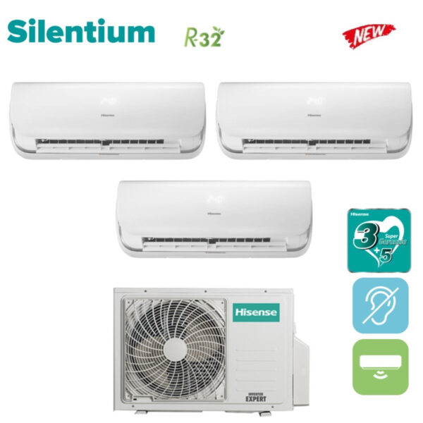 Airconditioner Hisense Trial Split Inverter Serie SILENTIUM 9+9+9 met 3AMW72U4RFA R-32 Wi-Fi Geïntegreerd 9000+9000 - Nieuw