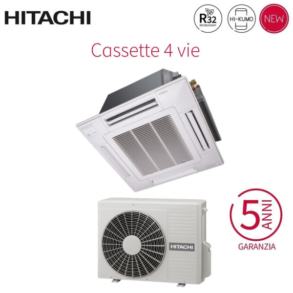 Hitachi Cassette Airconditioner 4-weg Inverter 12000 Btu RAI-35RPE R-32 Wi-Fi Optioneel met rooster inbegrepen - Nieuw