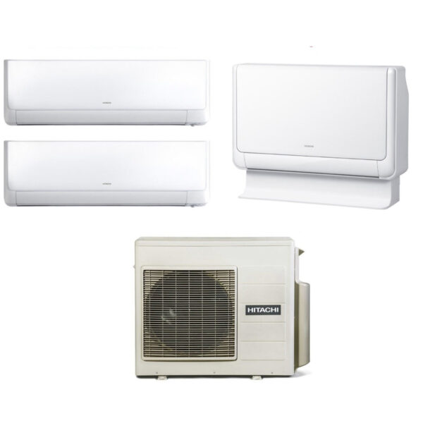 Hitachi Trial Split Inverter Airconditioning Serie PRESTATIES 9000+9000 + AKEBONO 12000 VLOER met RAM-68NP3E R-32 Wi-Fi Optioneel 9000+9000+12000