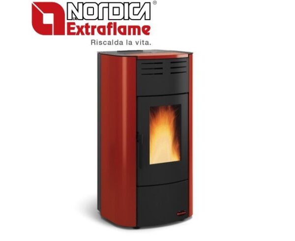 TERMOSTUFA A PELLET LA NORDICA EXTRAFLAME model RAFFAELLA IDRO 2.0 18,8 kW kleur BORDEAUX