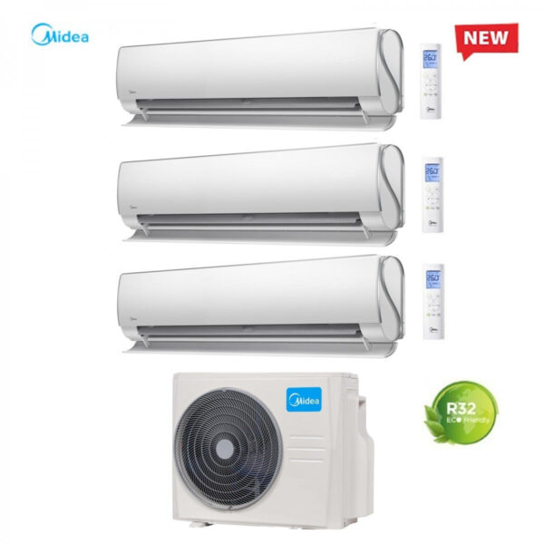 MIDEA TRIAL SPLIT INVERTER AIRCONDITIONER ULTIMATE COMFORT 9+9+12 serie met M3O-27FN8-Q R-32 Wi-Fi 9000+9000+12000