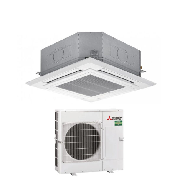 Airco Mitsubishi Electric Cassetta 90x90 a 4 Vie Omvormer 34000 Btu PLA-SM100EA + PUZ-SM100VKA Monofase R-32 Wi-Fi Optioneel met rooster inbegrepen