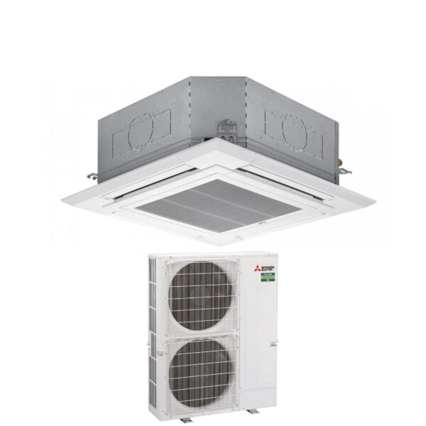 Mitsubishi Electric Airconditioner 90x90 4-weg omvormercassette 34000 Btu PLA-M100EA + PUZ-ZM100VKA Enkele fase R-32 Wi-Fi optioneel met rooster inbegrepen