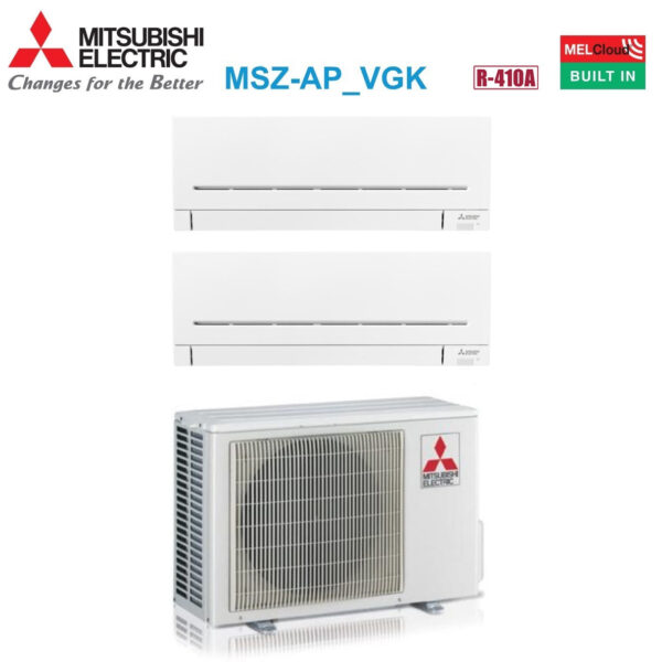 Mitsubishi Electric Dual Split Inverter Airconditioner AP-VGK 9+9 Serie met MXZ-2D42VA2 R-410 Geïntegreerde Wi-Fi 9000+9000