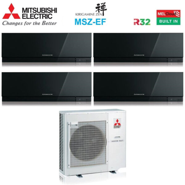 Mitsubishi Electric Airconditioner Split Inverter Panelen KIRIGAMINE ZEN BLACK serie MSZ-EF 7+9+12+18 met MXZ-4F80VF R-32 Geïntegreerde Wi-Fi Zwarte Kleur 7000+9000+12000+18000