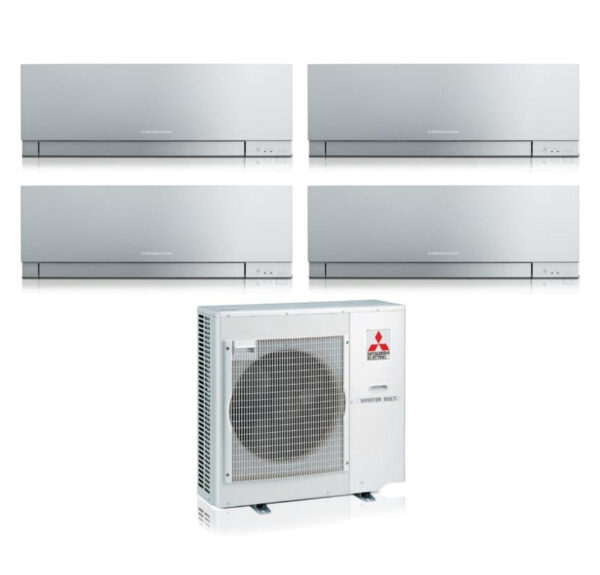Mitsubishi Electric Airconditioner Split Inverter Panelen KIRIGAMINE ZEN SILVER serie MSZ-EF 9+9+9+12 met MXZ-4F72VF R-32 Geïntegreerde Wi-Fi Zilverkleur 9000+9000+12000