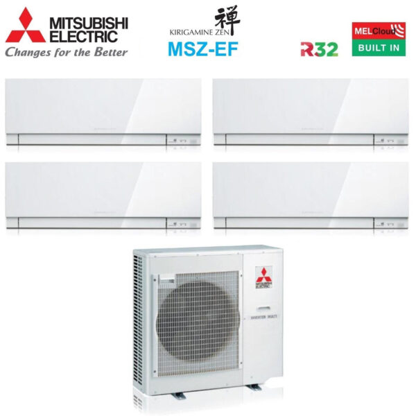 Mitsubishi Electric Airconditioner Split Inverter Panelen KIRIGAMINE ZEN WHITE serie MSZ-EF 7+9+9+18 met MXZ-4F80VF R-32 Geïntegreerde Wi-Fi Witte Kleur 7000+9000+18000