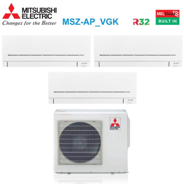 Mitsubishi Electric Trial Split Inverter Airconditioner AP-VGK Serie 7+9+15 met MXZ-4F72VF R-32 Geïntegreerde Wi-Fi 7000+9000+15000