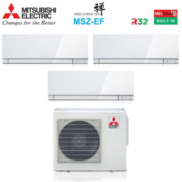 Air conditioner Mitsubishi Electric Trial Split Inverter Series KIRIGAMINE ZEN WHITE MSZ-EF 7+7+7 with MXZ-3F54VF R-32 Wi-Fi Integrated Color White 7000+7000+7000