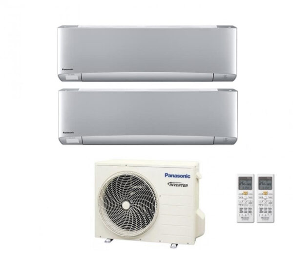 KOOPJESGEBIED Panasonic Airconditioner Dual Split Inverter Etherea Silver Series 9+12 met CU-2Z50TBE R-32 Geïntegreerde Wi-Fi 9000+12000 Zilver