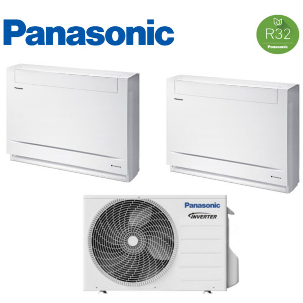 Panasonic Dual Split Air Conditioner Floor Console Inverter 9+12 Btu With CU-2Z50TBE Gas R-32 9000+12000 Wi-Fi Optional