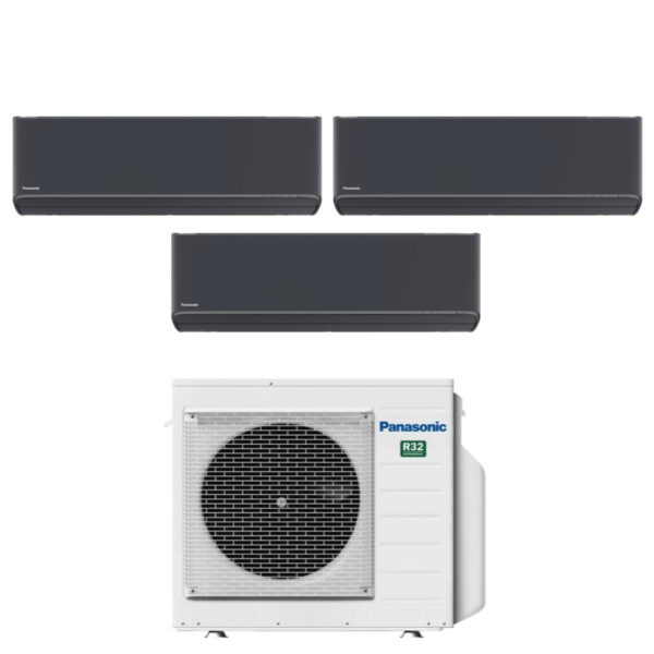 Panasonic Trial Split Inverter Airconditioner Etherea Dark Series 7+9+12 met CU-3Z52TBE R-32 Geïntegreerde Wi-Fi Kleur Grafietgrijs 7000+9000+12000