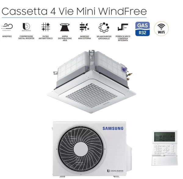Samsung Inverter Airconditioning Cassette 4-weg Mini Windfree 24000 btu R-32 AC071RNNDKG met paneel en draadbediening - NIEUW