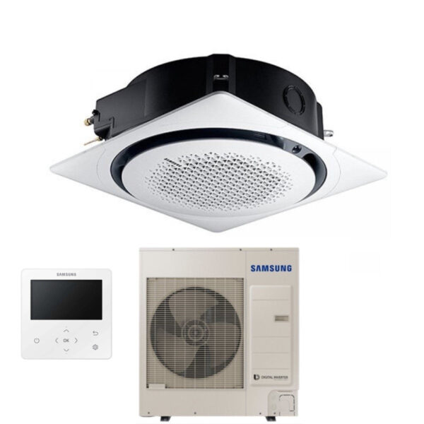 Samsung Inverter Airconditioning Cassette 360° 30000 Btu AC090MN4PKH/EU Enkele Fase R-410 Wi-Fi Optioneel met Draadbediening en Wit Rond Rooster