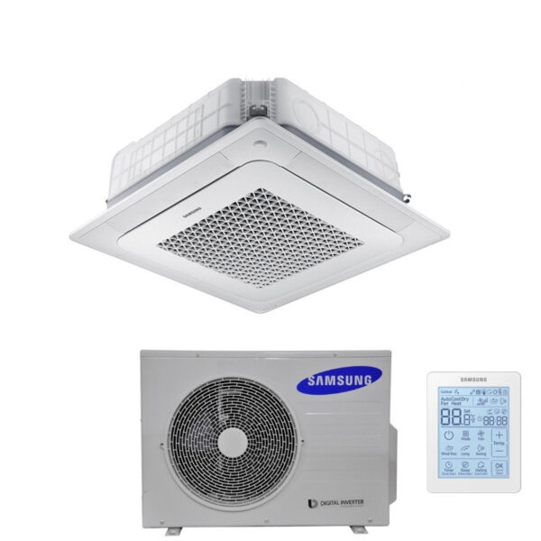Samsung Inverter Airconditioner 4-weg Cassette WindFree 18000 Btu AC052NN4DKH Enkele fase R-410 Wi-Fi Optioneel met draadloze afstandsbediening en paneel inbegrepen