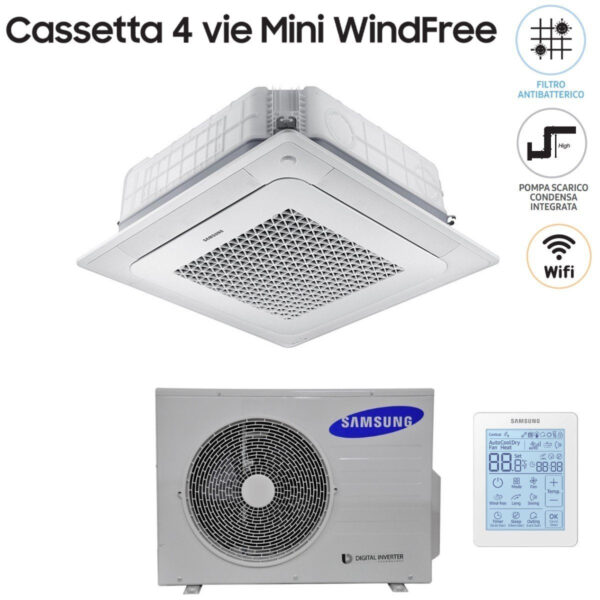 Airconditioner Samsung Mini Cassetta 4 Vie Windfree 18000 btu AC052NNNDKH R-410 Wi-Fi Optioneel met draadloze telecommunicatie en paneel inbegrepen