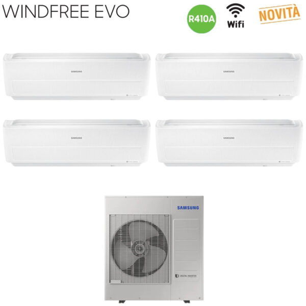 Samsung Quadri Split Inverter Airconditioner WINDFREE EVO serie 9+9+9+9+12 met AJ080MCJ4EH R-410 Geïntegreerde Wi-Fi 9000+9000+12000 - Nieuw 2019