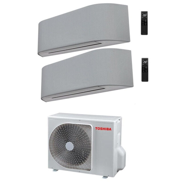 Toshiba Dual Split Inverter Airconditioner HAORI serie 13000+16000 (12000+15000) met RAS-2M18U2AVG-E Geïntegreerde Wi-Fi Lichtgrijs/Donkergrijs 13+16 (12+15) - NIEUW Donkergrijs