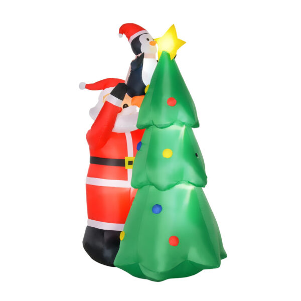 Easycomfort Santa Opblaasbaar met Boom en Pinguïn, Hoogte 180cm, LED-verlichting en Opblaasbaar
