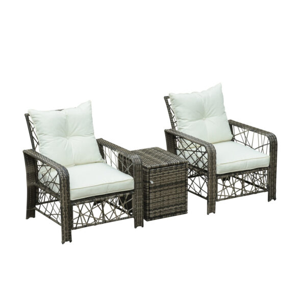 EASYCOMFORT Set van 2 tuinstoelen en opbergtafel in PE-rotan en staal, grijs en beige