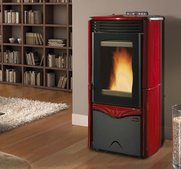 La Nordica Extraflame thermopelletkachel Model DUCHESSA IDRO STEEL 12 kW Bordeaux kleur