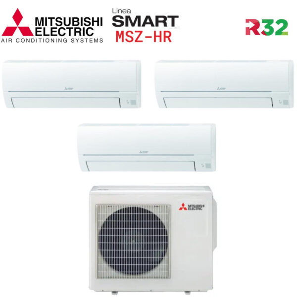 Proef Split Airconditioning Mitsubishi Elektrisch SMART serie MSZ HR 9000+9000+9000 met MXZ-3HA50VF Wi-Fi Optioneel 9+9+9 - NIEUW Gas R-32