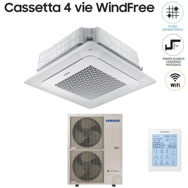 Samsung Inverter Airconditioning Cassette 4-weg WindFree 48000 btu AC140NN4DKH Enkele fase met draadloze bediening en paneel inbegrepen