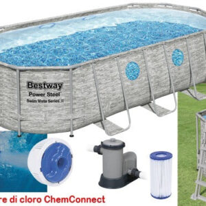 Piscina Tonda Bestway Power Steel 56716  Rattan con Telaio in Acciaio