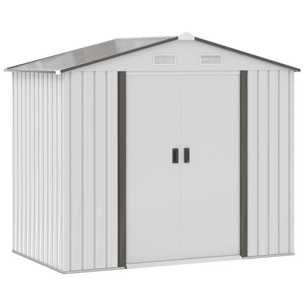 EASYCOMFORT Stalen Gereedschapsschuur, Tuinhuis met Schuifdeuren, 213x130x185 cm, Wit