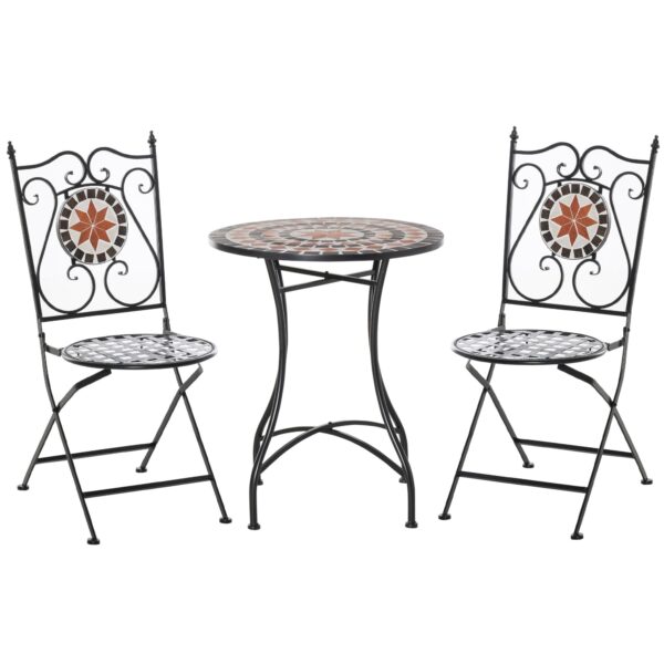 EASYCOMFORT Tuinmeubelset van 3 stuks met 2 klapstoelen en 1 salontafel, van metaal en keramiek