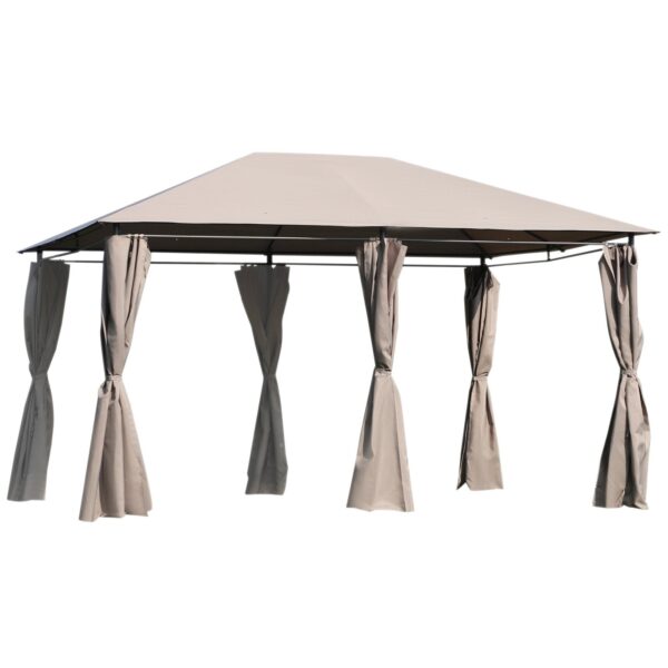 EASYCOMFORT Tuinpaviljoen Polyesterzeil 6 Verwijderbare Wanden 12 Haringen Beige Metalen Structuur 400 x 300 x 264 cm