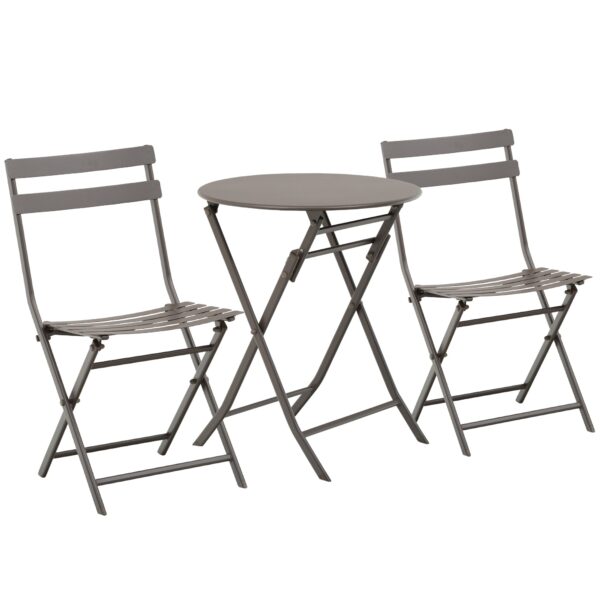 EASYCOMFORT salontafel met opklapbare stoelen in bruin staal, voor balkon, terras, tuin