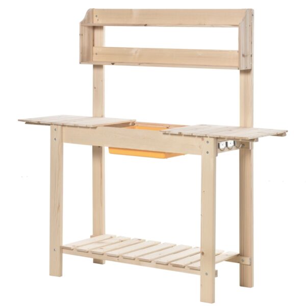 EASYCOMFORT Tuinwerkbank van natuurlijk hout met geïntegreerde lade, planken en haken 100x40x140cm
