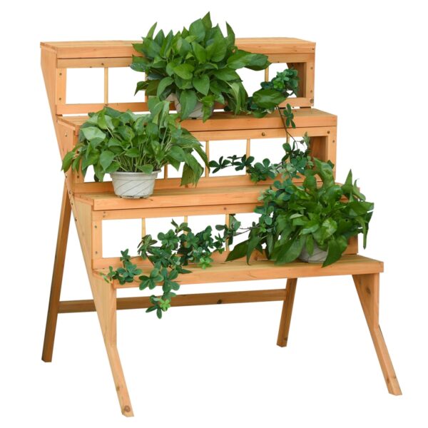 EASYCOMFORT Houten Potladder met 4 Planken, Buitenplantenplank, Plantenbakken voor Balkons, Tuin- en Woonaccessoires, 90x84x106cm
