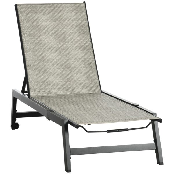 EasyComfort Tuinligstoel van rotan en aluminium, verstelbaar in 5 posities met wielen, 162x60x90 cm