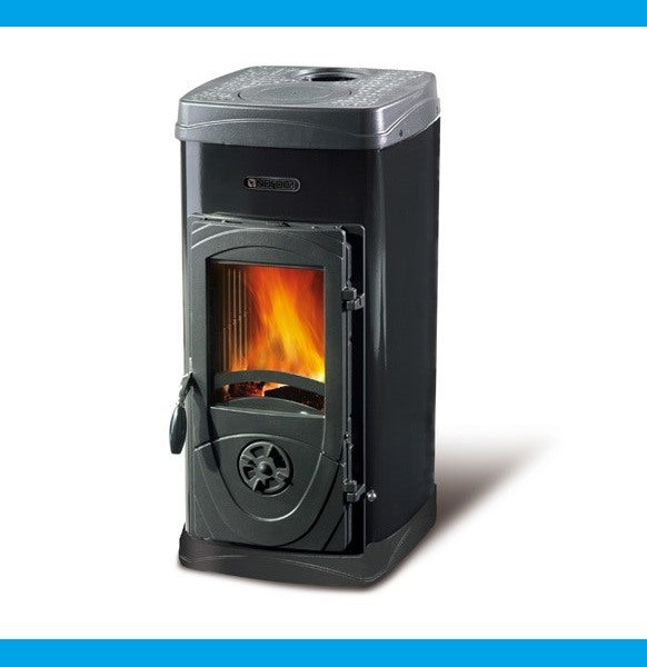 La Nordica Houten Stup in ACCIAIO en GHISA FUOCO CONTINUO EXTRAFLAME MOD. SUPER MAX 6 KW VERDE