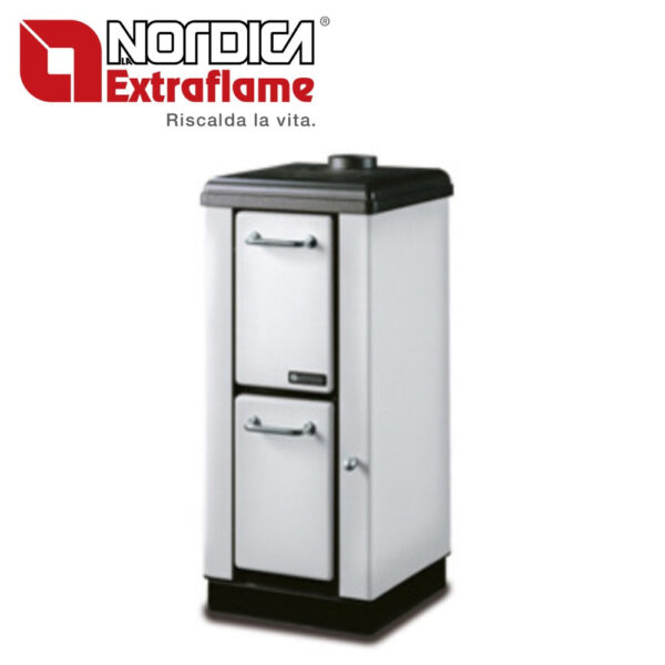 LA NORDICA EXTRAFLAME HOUTKACHEL model MIGNON 4 kW WIT STAAL EN GIETIJZER