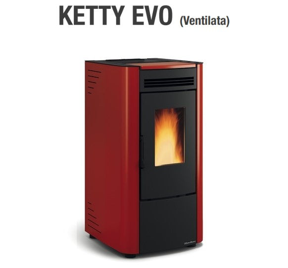 La Nordica Extraflame pelletkachel Model KETTY EVO 6,5 kW Bordeaux kleur Optionele afstandsbediening
