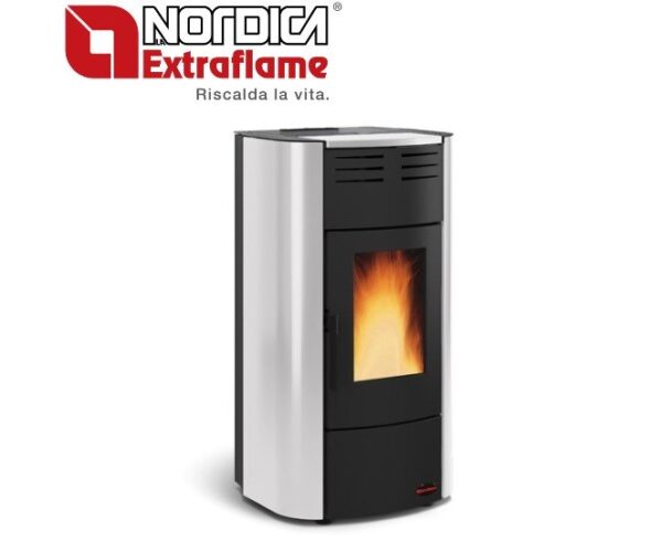 La Nordica TERMOSTUFA A PELLET EXTRAFLAME model RAFFAELLA IDRO 2.0 18,8 kW kleur ZILVER