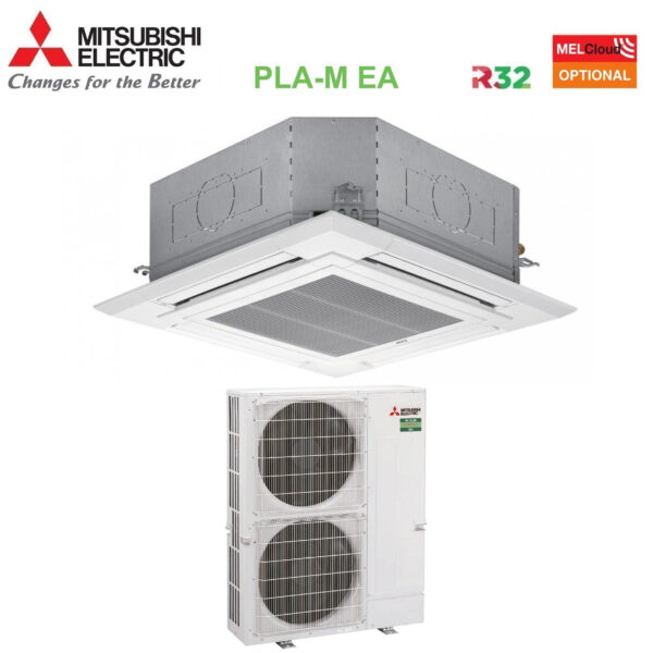 immagine-1-mitsubishi-electric-climatizzatore-condizionatore-mitsubishi-electric-cassetta-90×90-a-4-vie-42000-btu-pla-m125ea-puz-m125yka-trifase-r-32-wi-fi-optional-con-griglia-inclus