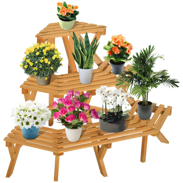 EasyComfort Hoekhouten Plantenbakladder met 3 Planken voor Tuin en Huis