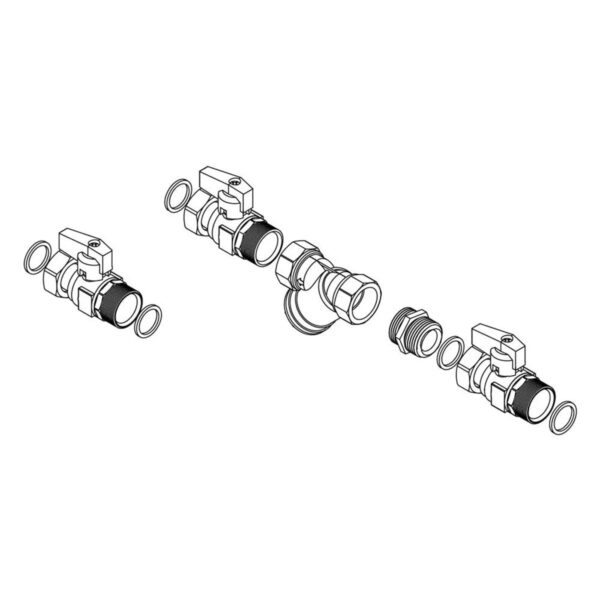 Ariston 3083059 klep- en filterset bestaande uit drie kogelkranen en een Y-filter voor warmtepompen