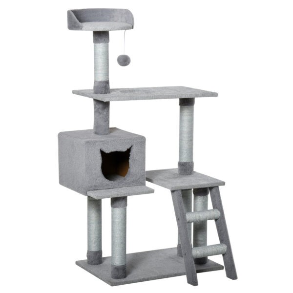 EasyComfort Meerlaagse kattenkrabpaal met ladderplatforms, jute touwpalen, grijs, 60,5 x 40 x 124 cm