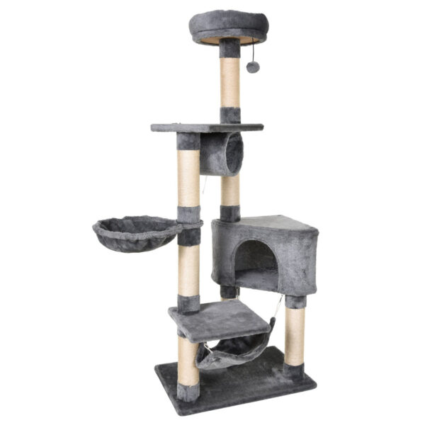 EasyComfort Krabpaal voor katten met kennel, hangmat, hangbed en sisaltouwpalen, grijs, 60x40x154cm